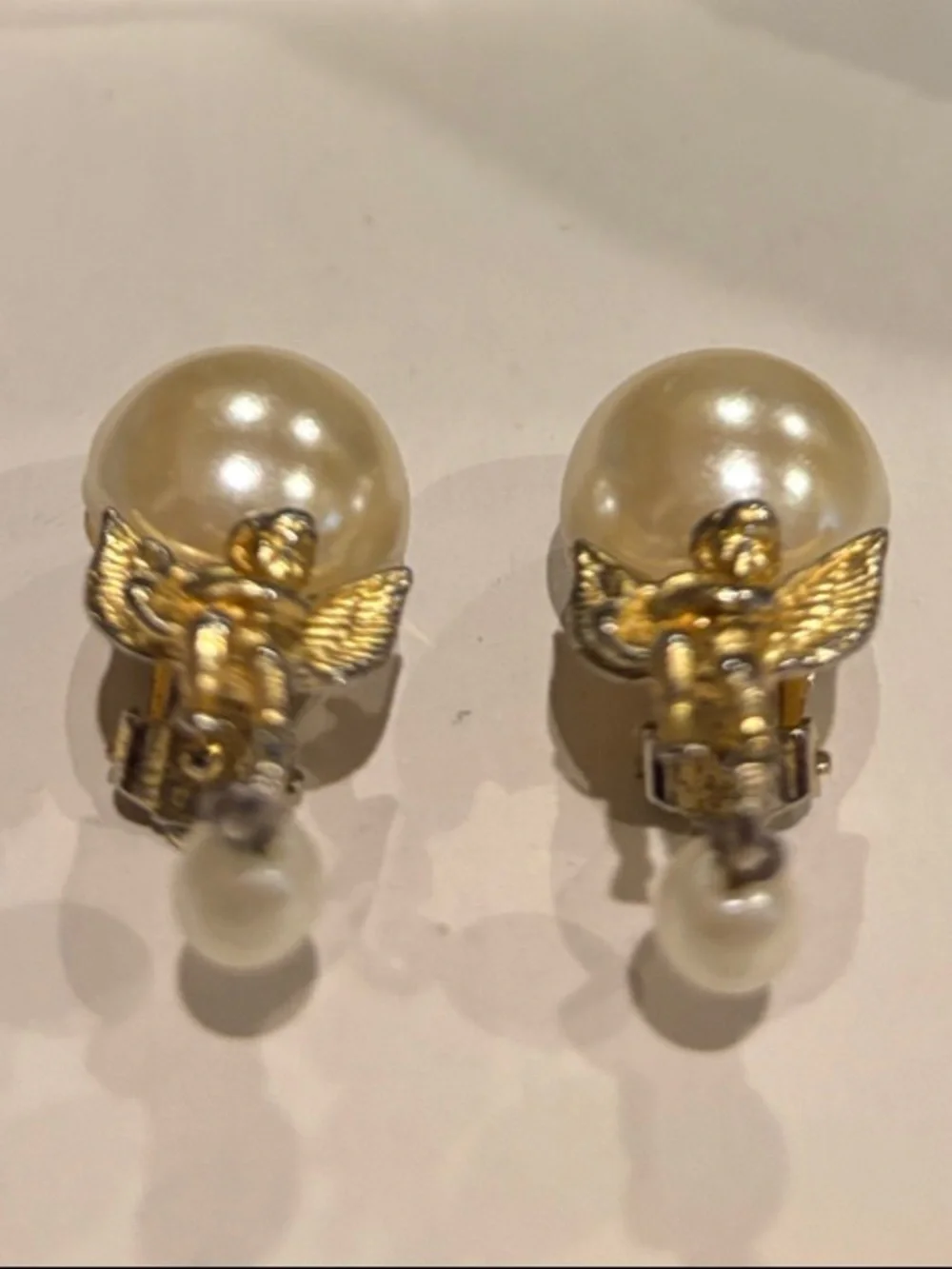Pearl and Gold Cherub Drop Earrings